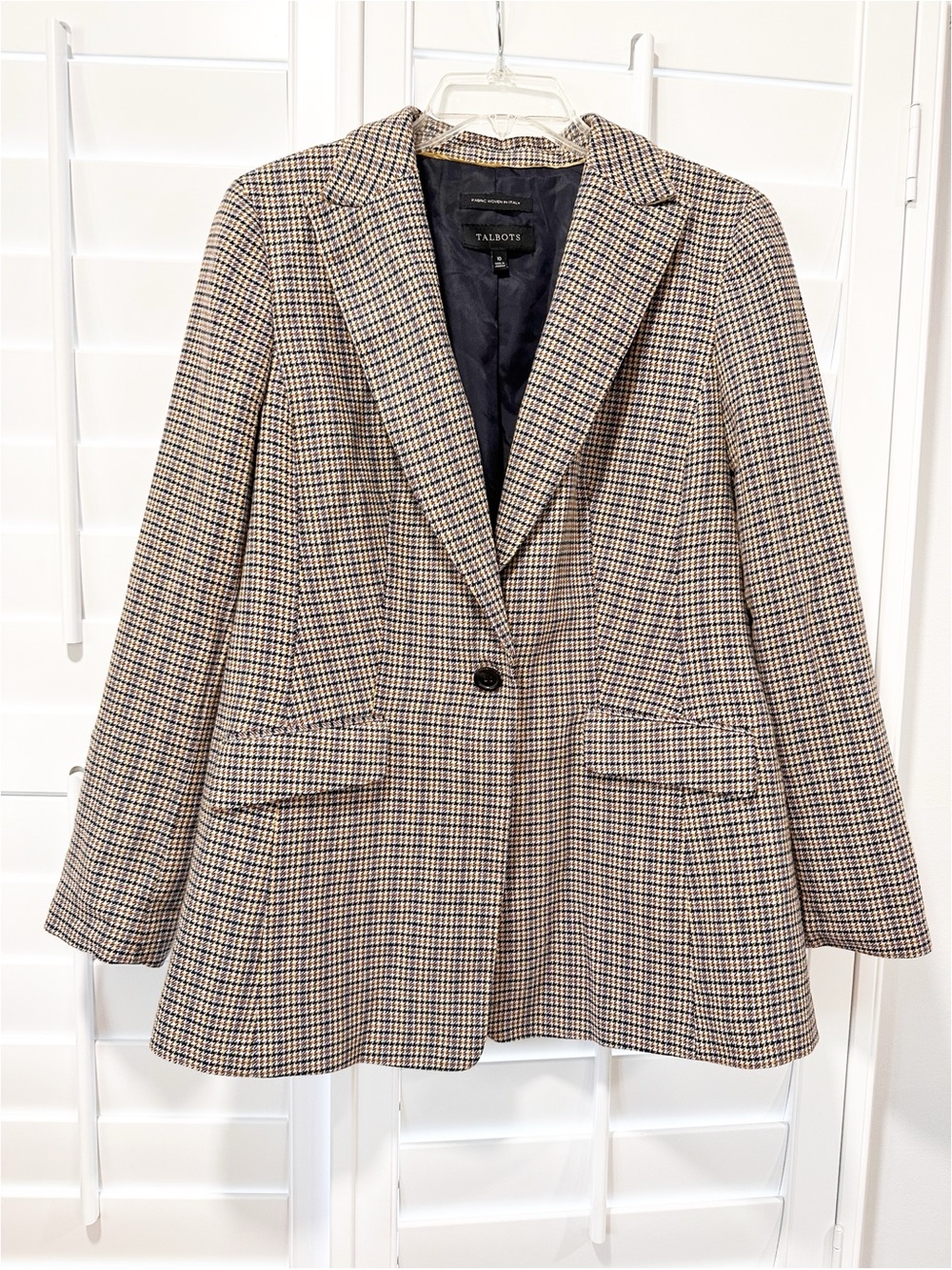 Talbots Blazer Italian Fabric Houndstooth Plaid Jacket Wool Blend Size 10 Preppy